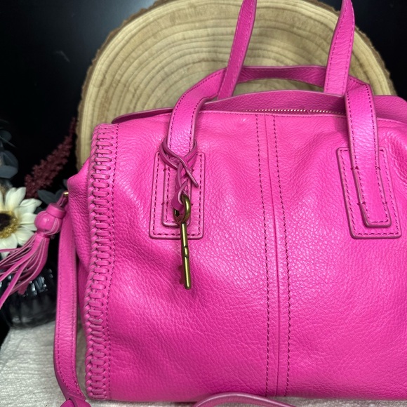 Fossil Emma Pink Satchel Purse with Gold Accents Crossbody Handbag - Picture 2 of 13